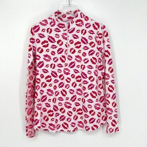 IBKUL Quarter Zip Top Womens L Lips Kiss Print UPF 50 Golf Pickleball Jacket